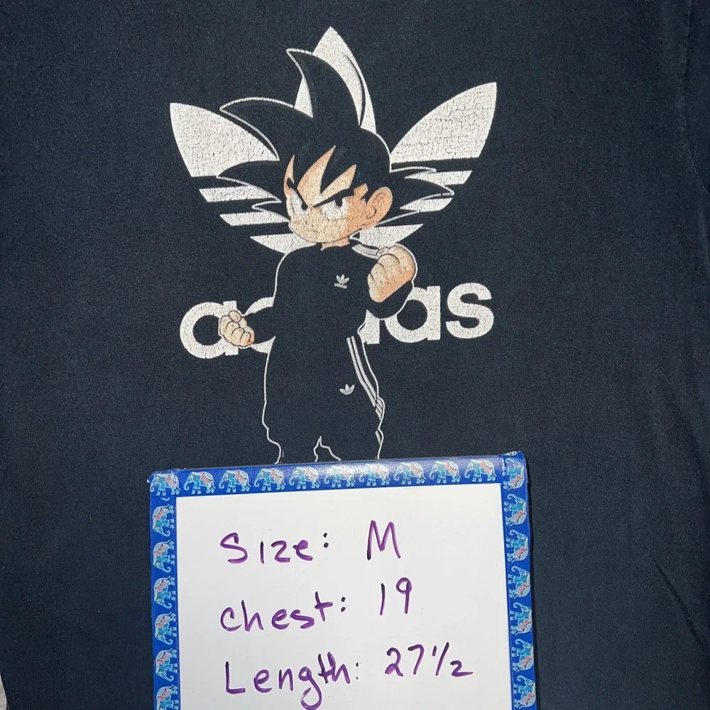 Dragon Ball Z x adidas T Shirt Men Sz M Black Goku Tracksuit Costume Faded‎ Tee